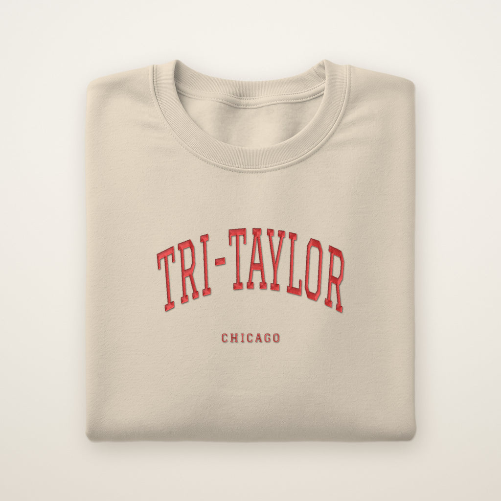 Tri-Taylor Chicago Embroidered Crewneck — Red Thread on Sand