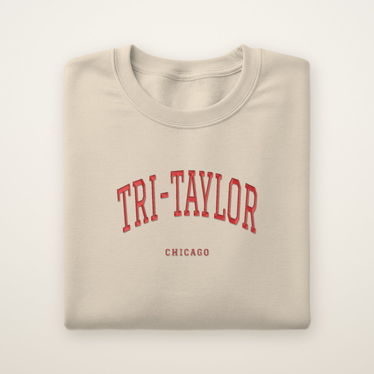 Tri-Taylor Chicago Embroidered Crewneck — Red Thread on Sand