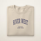 River West Chicago Home 2026 Embroidered Crewneck — Navy Thread on Sand