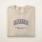 Sauganash Chicago Home 2026 Embroidered Crewneck — Navy Thread on Sand