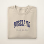Roseland Chicago Embroidered Crewneck — Navy Thread on Sand