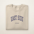 East Side Chicago Embroidered Crewneck — Navy Thread on Sand