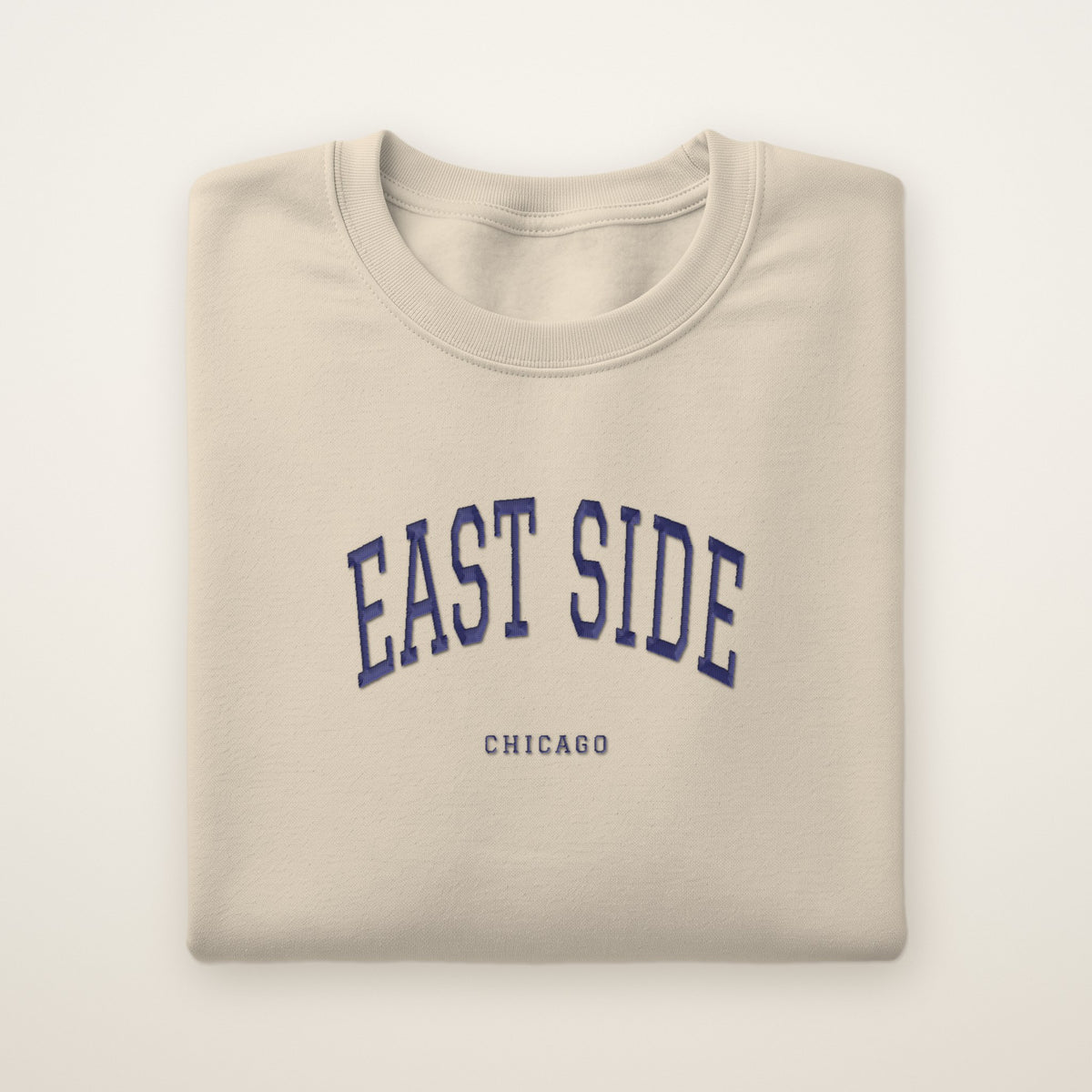 East Side Chicago Embroidered Crewneck — Navy Thread on Sand