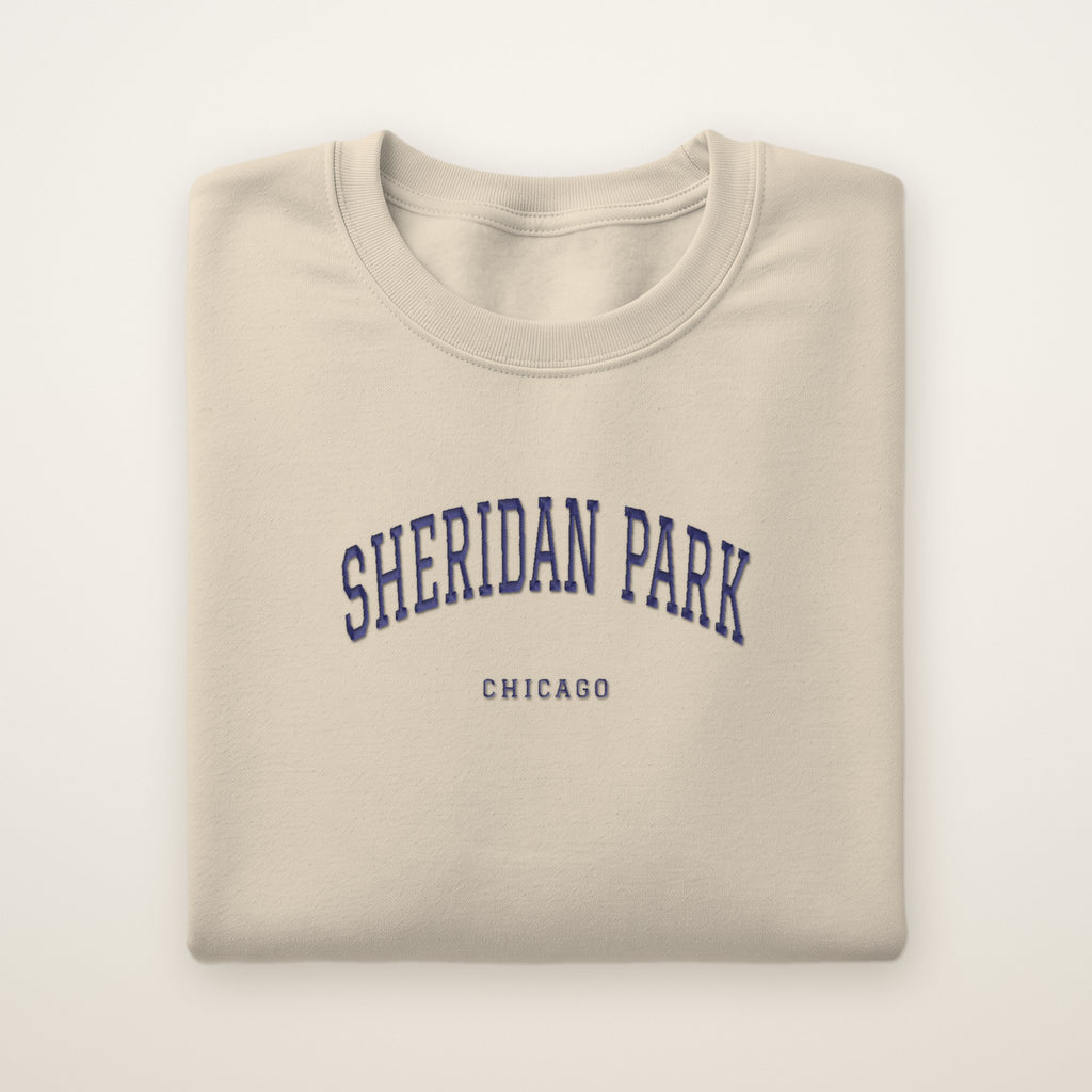 Sheridan Park Chicago Embroidered Crewneck — Navy Thread on Sand