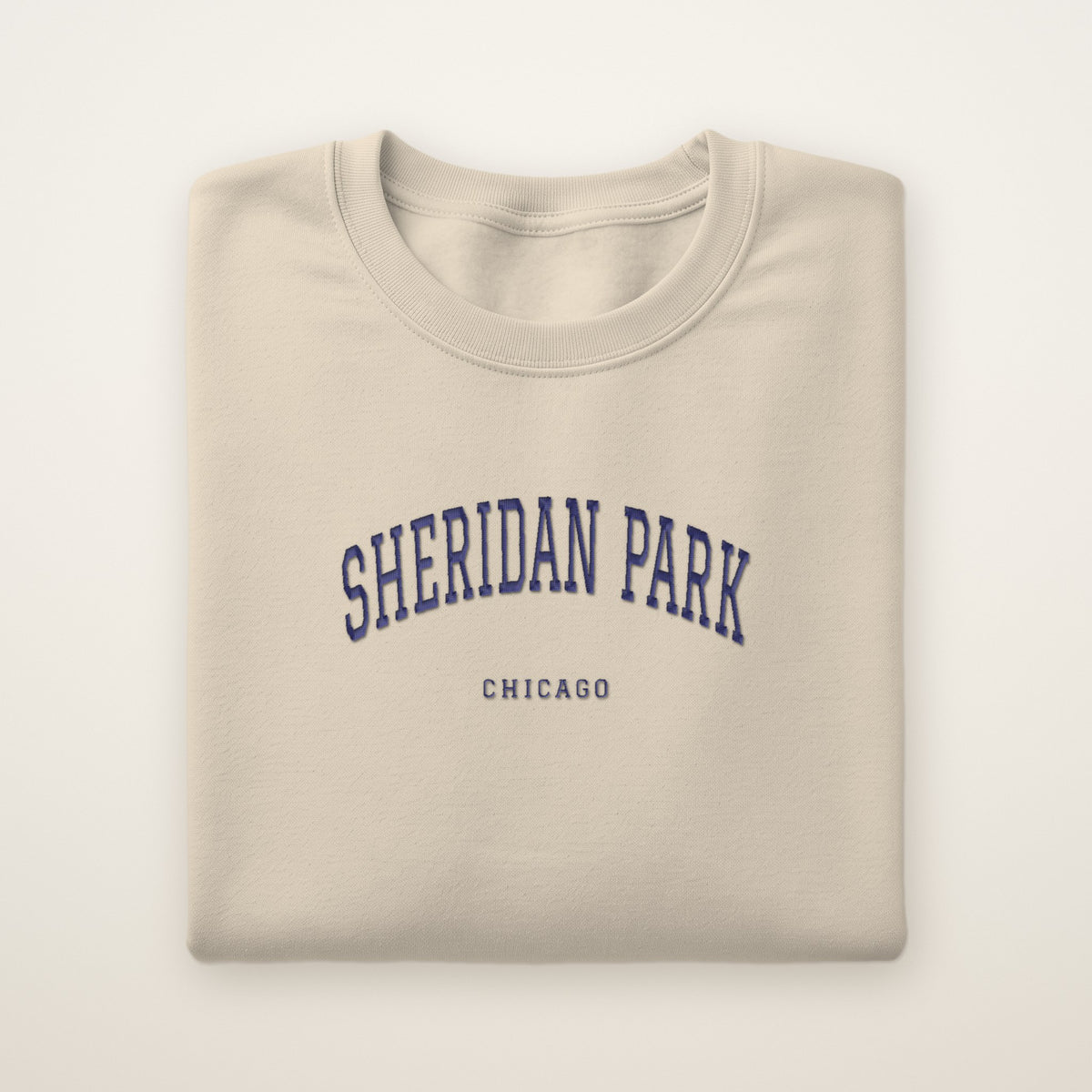 Sheridan Park Chicago Embroidered Crewneck — Navy Thread on Sand