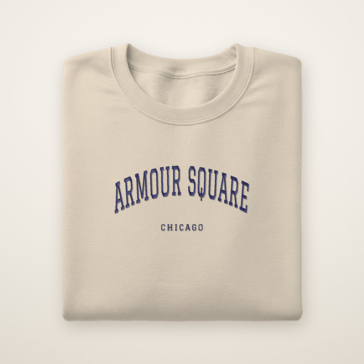 Armour Square Chicago Embroidered Crewneck — Navy Thread on Sand