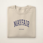 Mayfair Chicago Embroidered Crewneck — Navy Thread on Sand