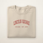 Lincoln Square Chicago Embroidered Crewneck — Red Thread on Sand