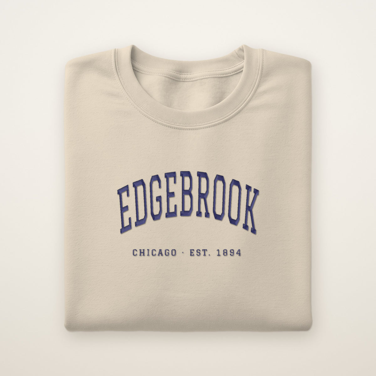 Edgebrook Chicago Embroidered Crewneck — Navy Thread on Sand