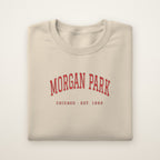 Morgan Park Chicago Embroidered Crewneck — Red Thread on Sand