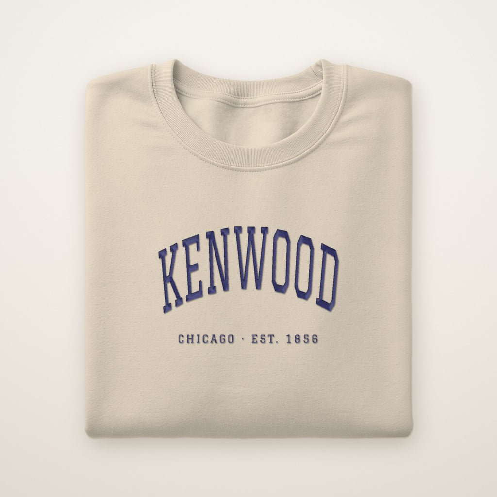 Kenwood Chicago Embroidered Crewneck — Navy Thread on Sand