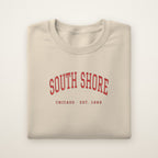 South Shore Chicago Embroidered Crewneck — Red Thread on Sand