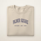 Palmer Square Chicago Embroidered Crewneck — Navy Thread on Sand