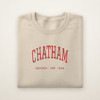 Chatham Chicago Embroidered Crewneck — Red Thread on Sand
