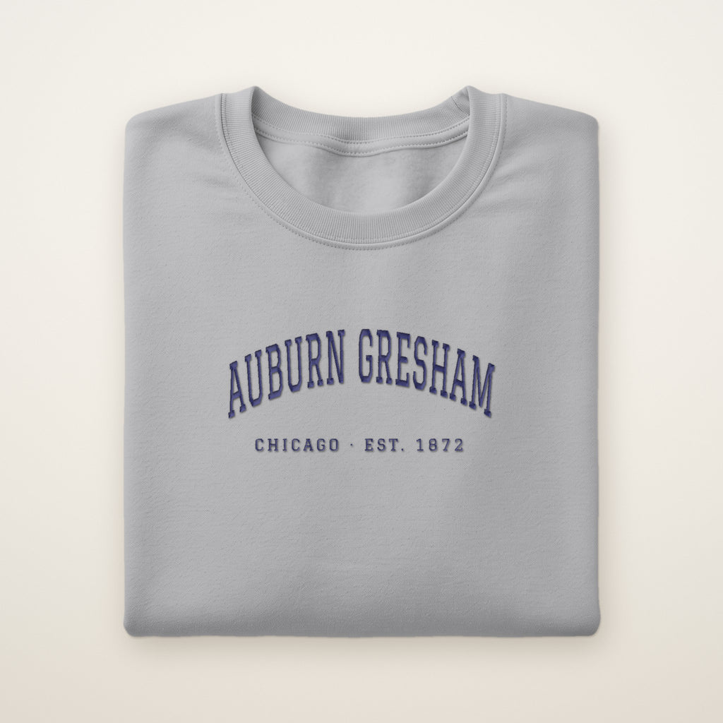 Auburn Gresham Chicago Embroidered Crewneck — Navy Thread on Sport Grey