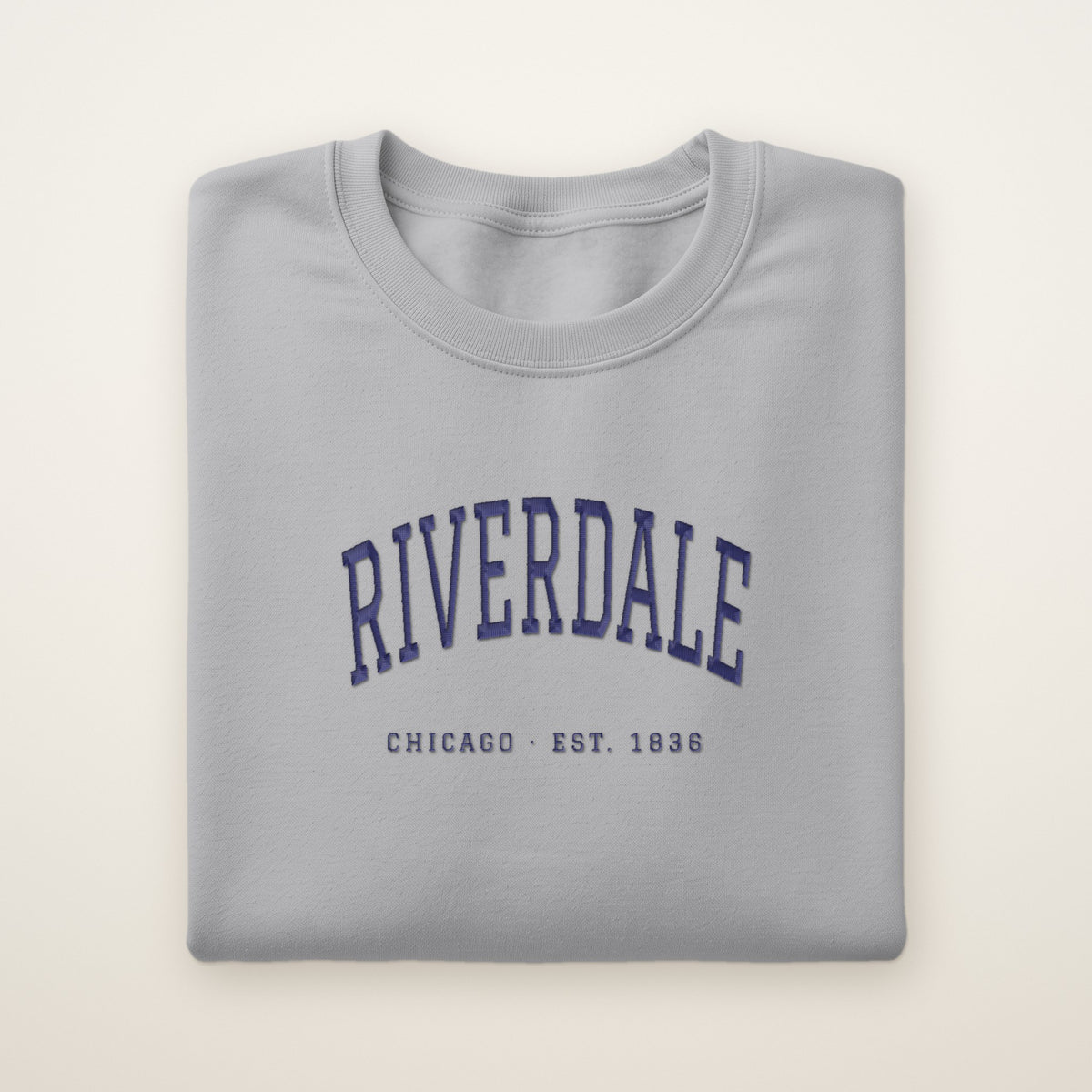Riverdale Chicago Embroidered Crewneck — Navy Thread on Sport Grey
