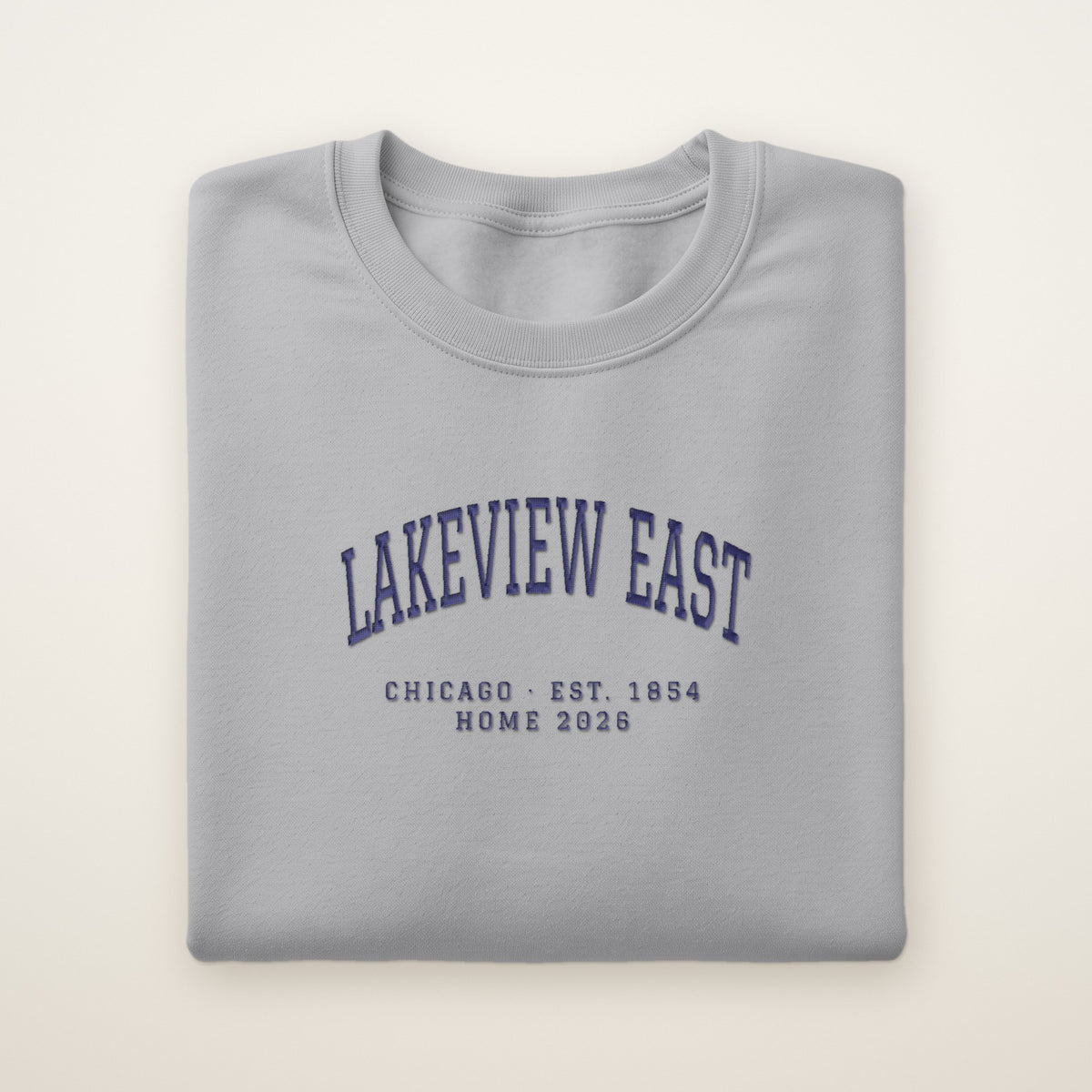 Lakeview East Chicago Home 2026 Embroidered Crewneck — Navy Thread on Sport Grey