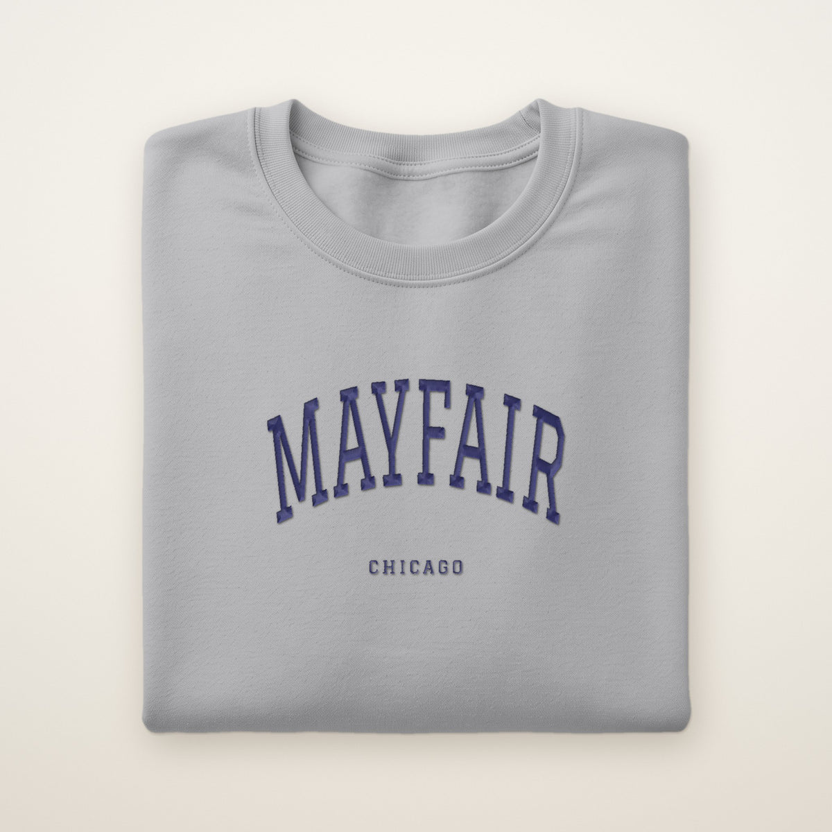 Mayfair Chicago Embroidered Crewneck — Navy Thread on Sport Grey