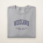 Woodlawn Chicago Home 2026 Embroidered Crewneck — Navy Thread on Sport Grey