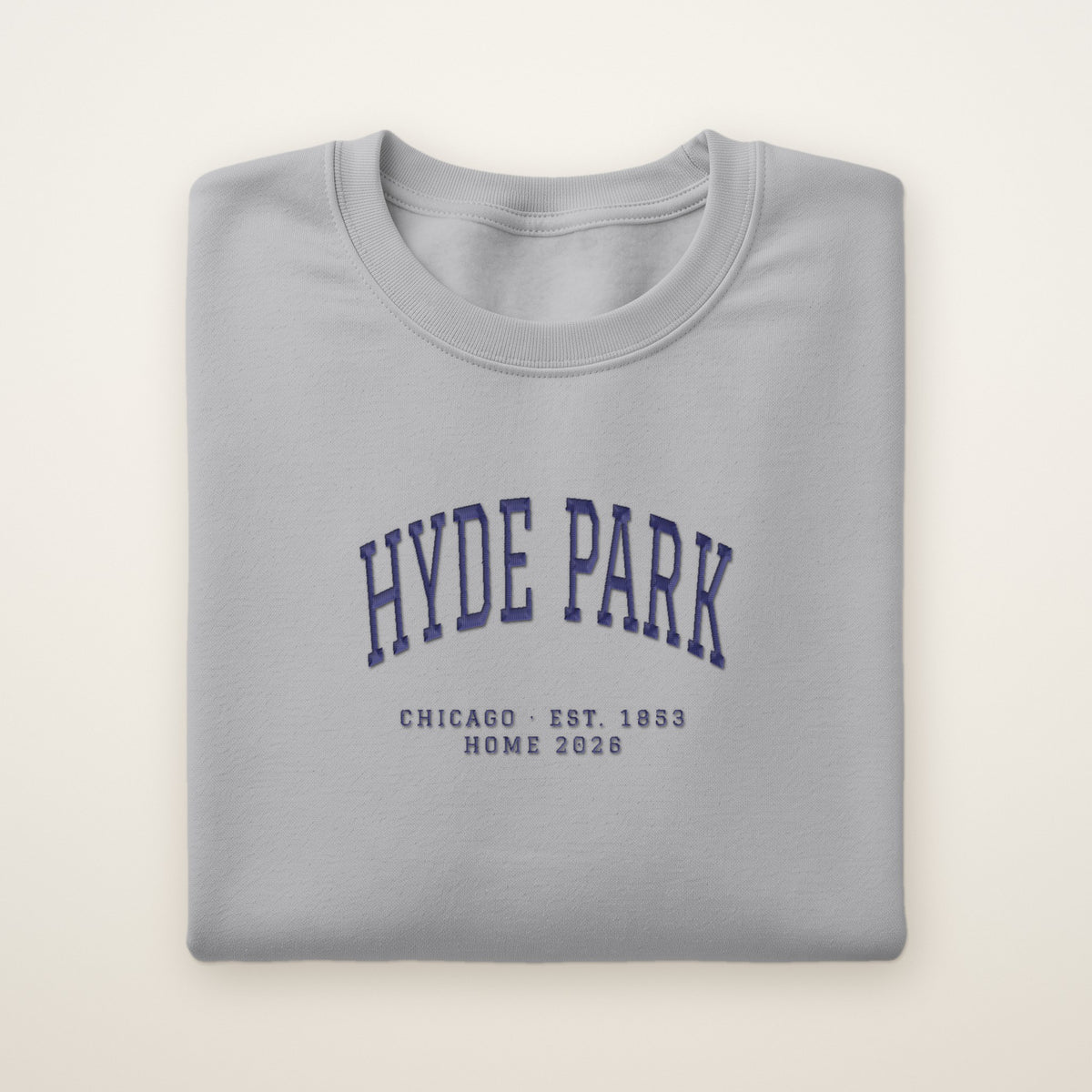 Hyde Park Chicago Home 2026 Embroidered Crewneck — Navy Thread on Sport Grey