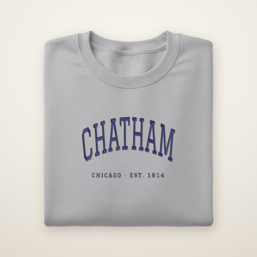 Chatham Chicago Embroidered Crewneck — Navy Thread on Sport Grey