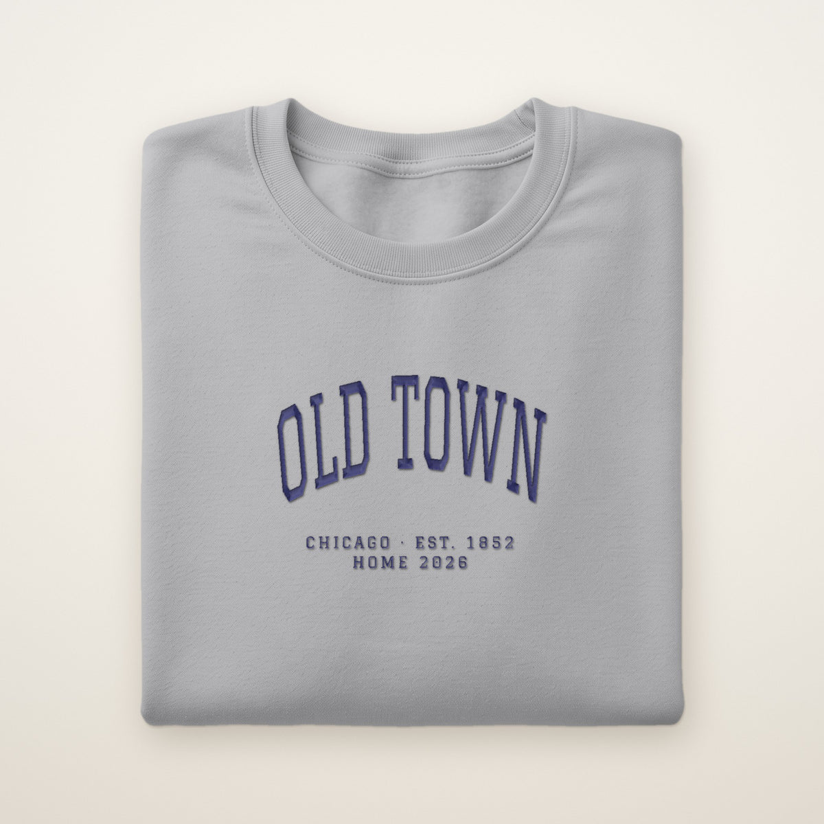 Old Town Chicago Home 2026 Embroidered Crewneck — Navy Thread on Sport Grey