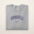 Bowmanville Chicago Embroidered Crewneck — Navy Thread on Sport Grey