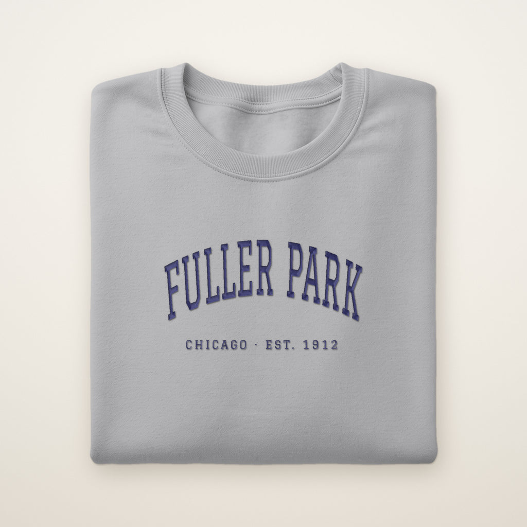Fuller Park Chicago Embroidered Crewneck — Navy Thread on Sport Grey