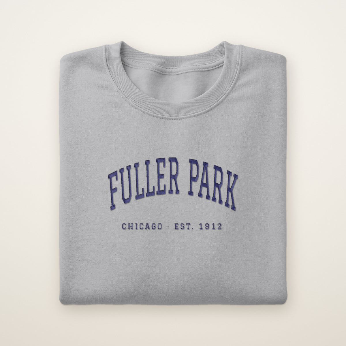 Fuller Park Chicago Embroidered Crewneck — Navy Thread on Sport Grey