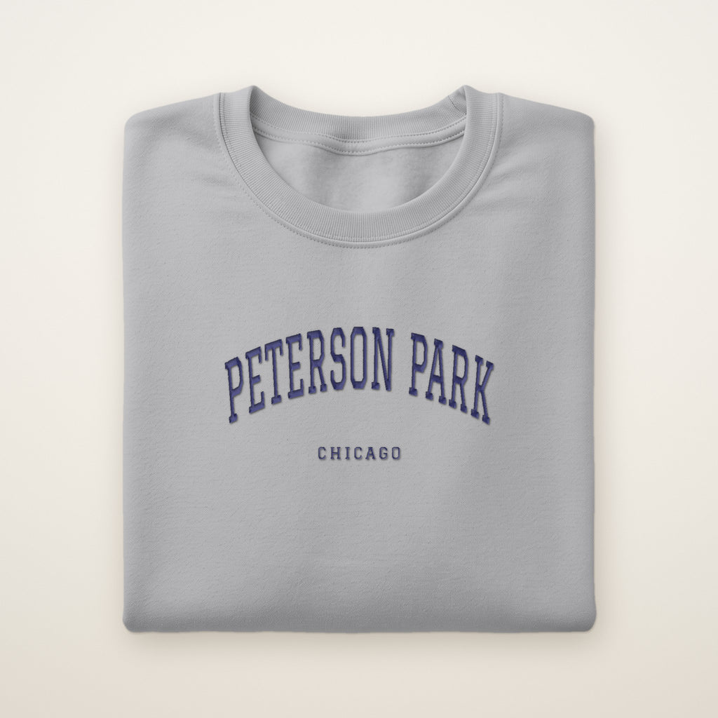 Peterson Park Chicago Embroidered Crewneck — Navy Thread on Sport Grey
