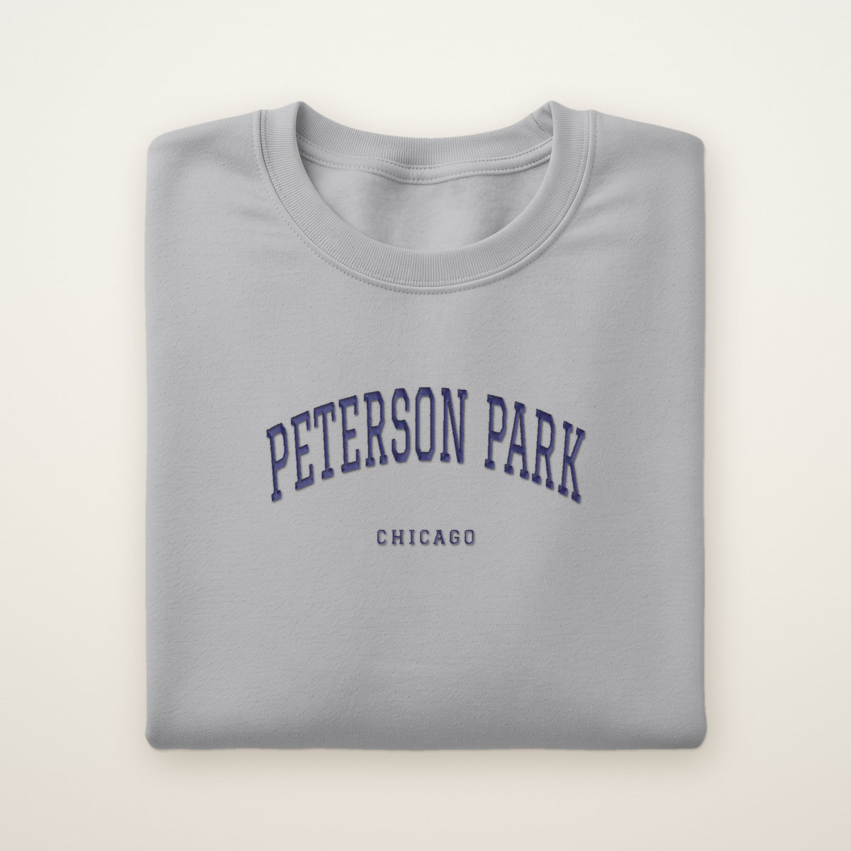Peterson Park Chicago Embroidered Crewneck — Navy Thread on Sport Grey