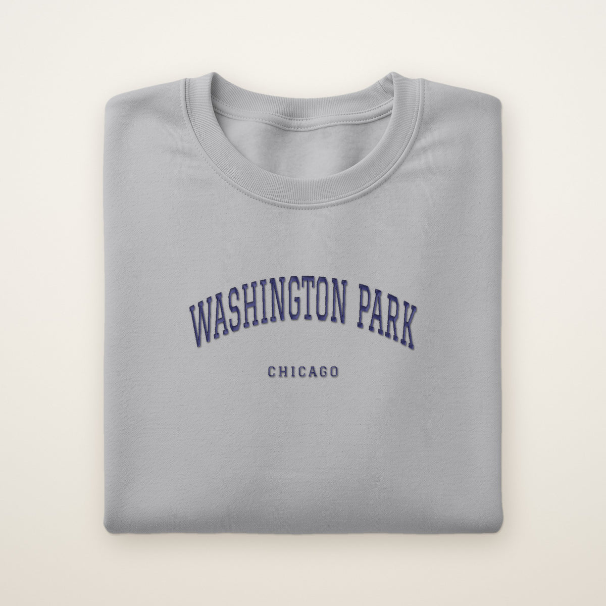 Washington Park Chicago Embroidered Crewneck — Navy Thread on Sport Grey