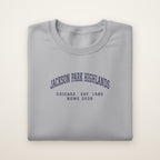 Jackson Park Highlands Chicago Home 2026 Embroidered Crewneck — Navy Thread on Sport Grey