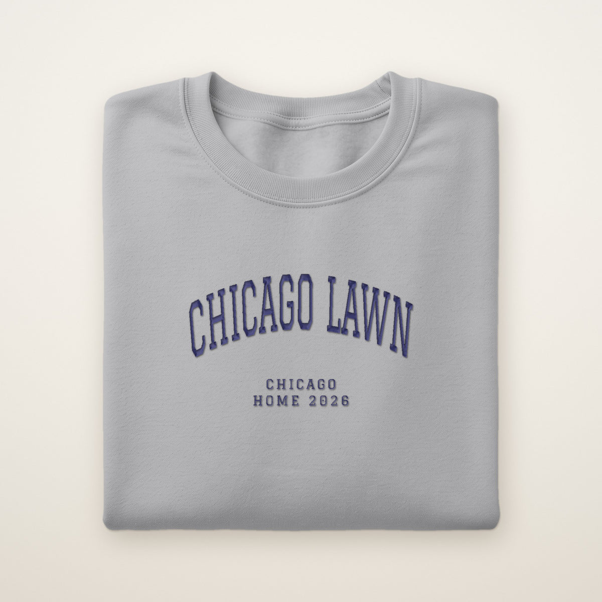 Chicago Lawn Chicago Home 2026 Embroidered Crewneck — Navy Thread on Sport Grey