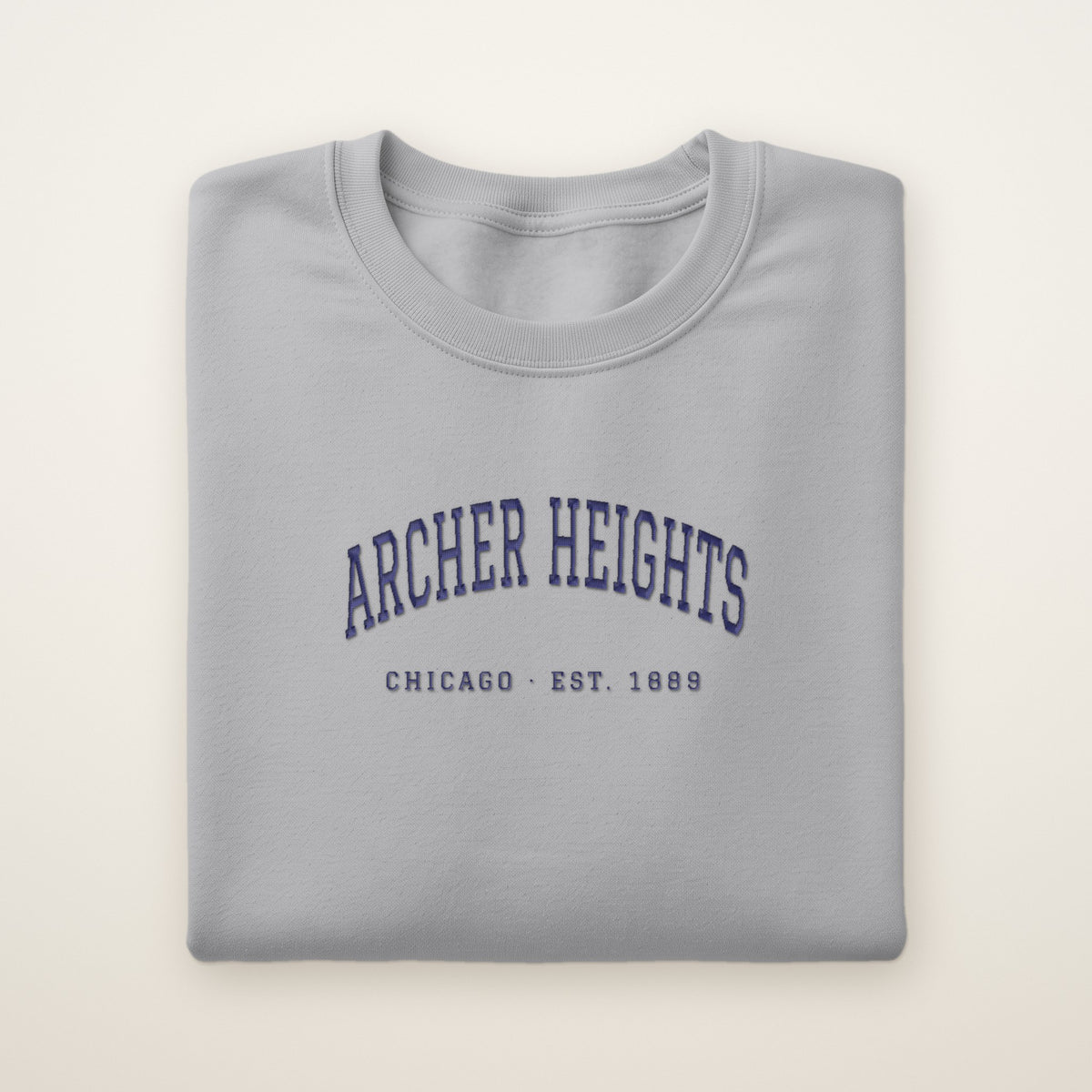 Archer Heights Chicago Embroidered Crewneck — Navy Thread on Sport Grey