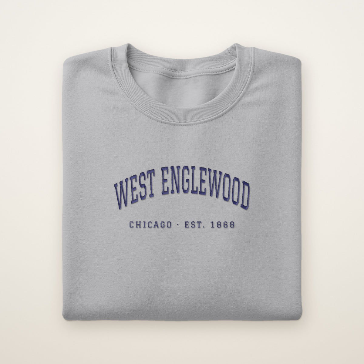 West Englewood Chicago Embroidered Crewneck — Navy Thread on Sport Grey