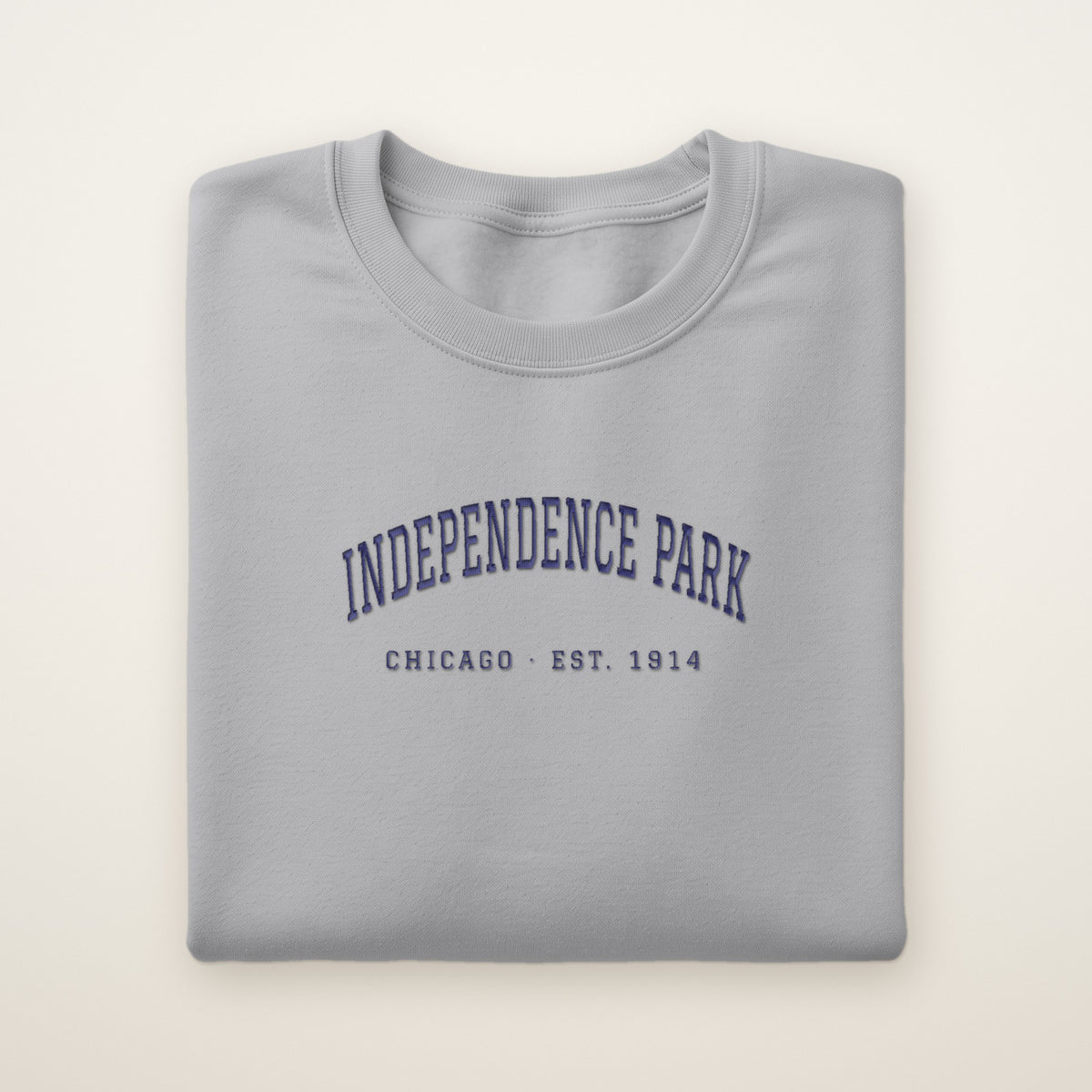 Independence Park Chicago Embroidered Crewneck — Navy Thread on Sport Grey
