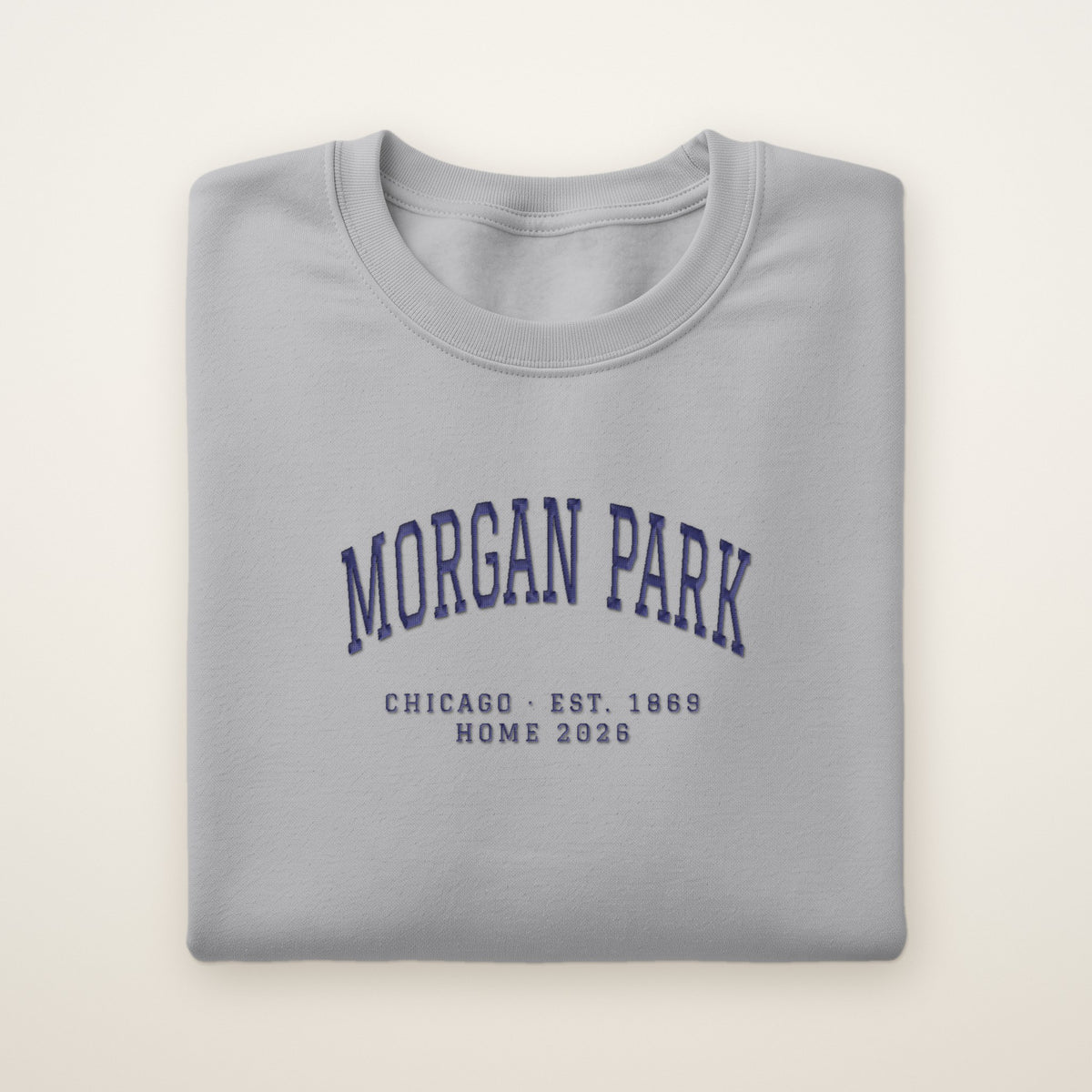 Morgan Park Chicago Home 2026 Embroidered Crewneck — Navy Thread on Sport Grey