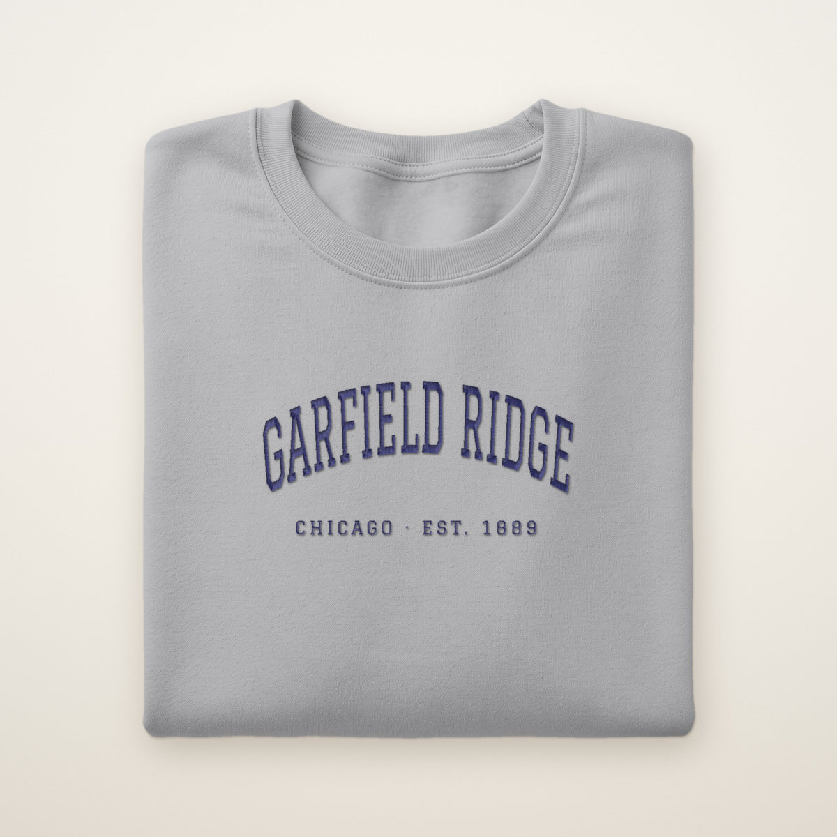 Garfield Ridge Chicago Embroidered Crewneck — Navy Thread on Sport Grey