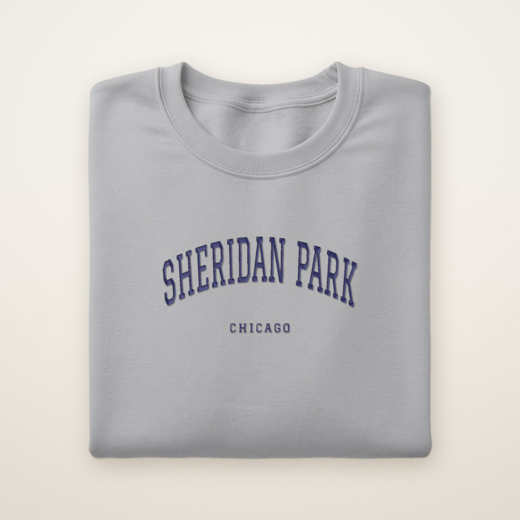 Sheridan Park Chicago Embroidered Crewneck — Navy Thread on Sport Grey