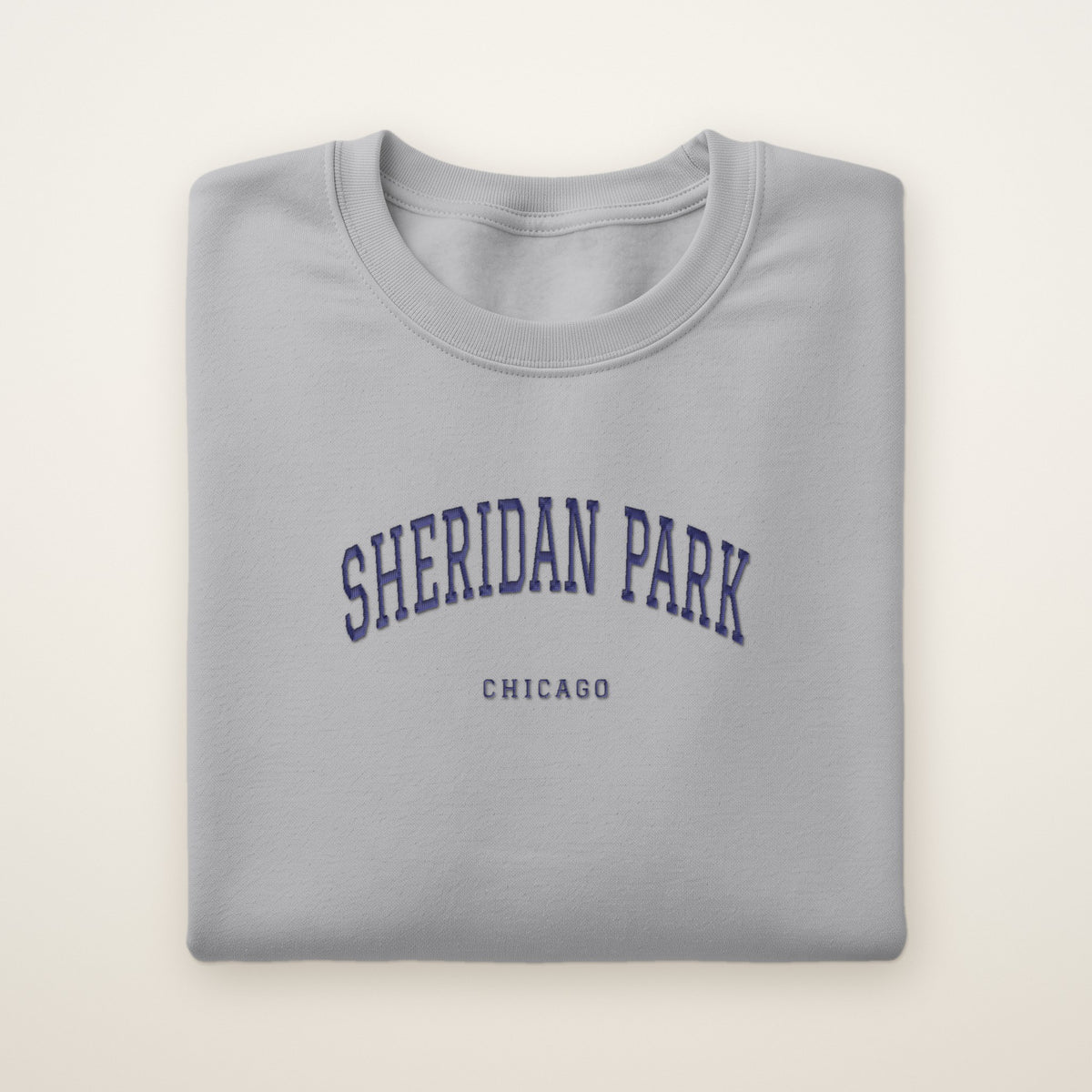 Sheridan Park Chicago Embroidered Crewneck — Navy Thread on Sport Grey