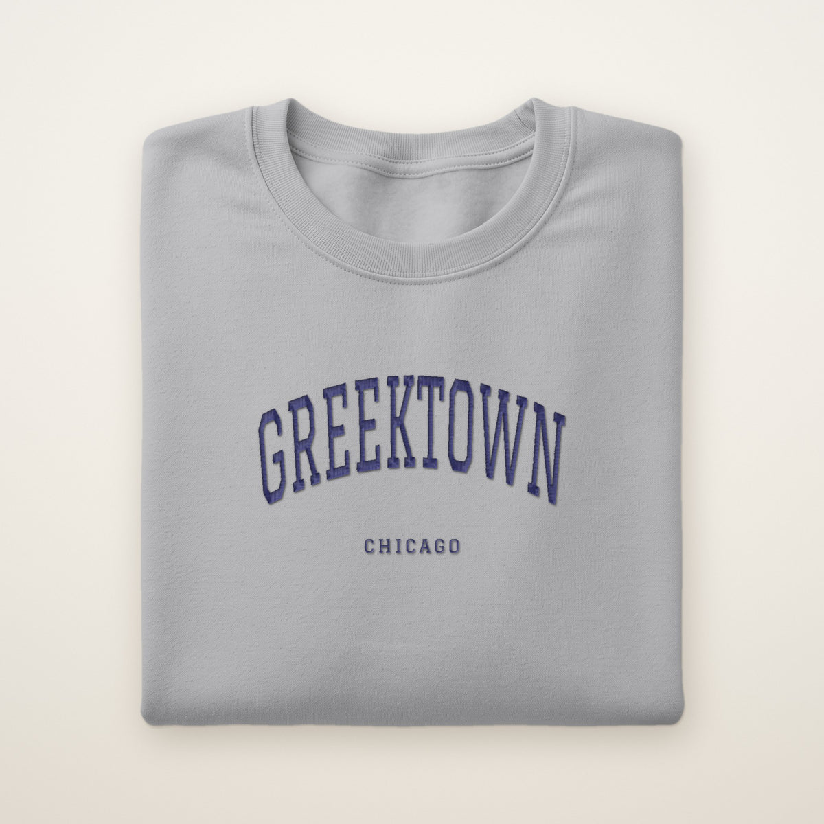 Greektown Chicago Embroidered Crewneck — Navy Thread on Sport Grey