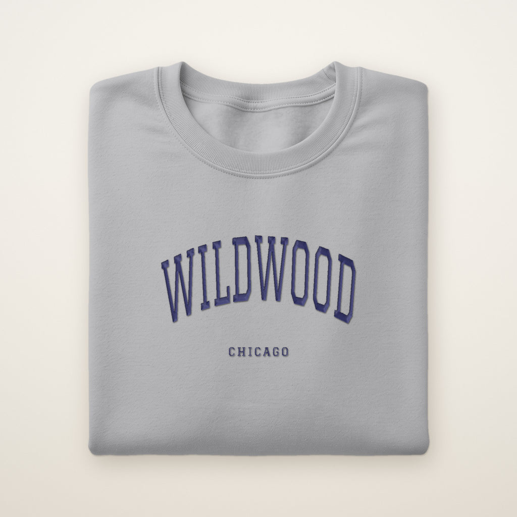 Wildwood Chicago Embroidered Crewneck — Navy Thread on Sport Grey