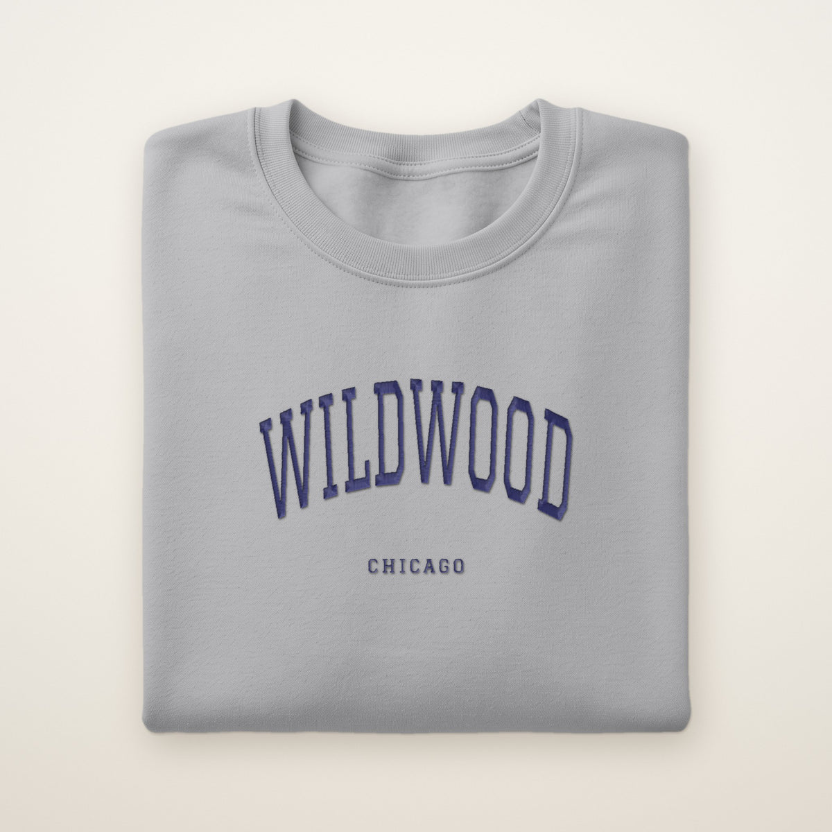 Wildwood Chicago Embroidered Crewneck — Navy Thread on Sport Grey