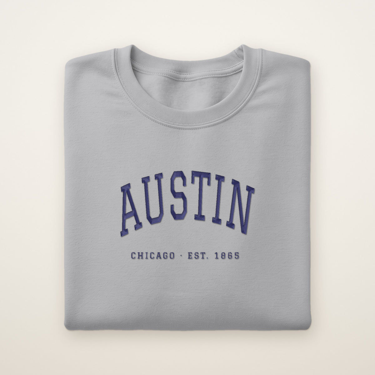 Austin Chicago Embroidered Crewneck — Navy Thread on Sport Grey