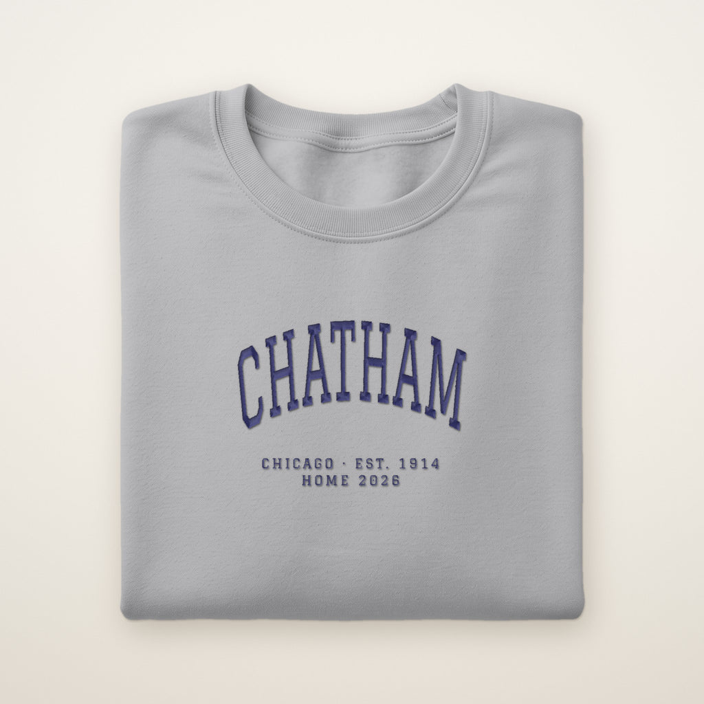 Chatham Chicago Home 2026 Embroidered Crewneck — Navy Thread on Sport Grey