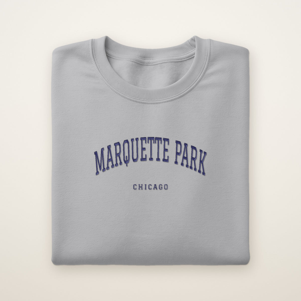 Marquette Park Chicago Embroidered Crewneck — Navy Thread on Sport Grey