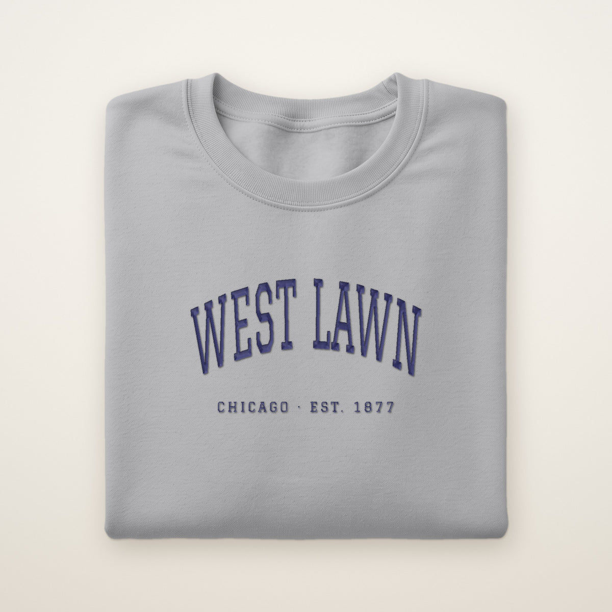 West Lawn Chicago Embroidered Crewneck — Navy Thread on Sport Grey