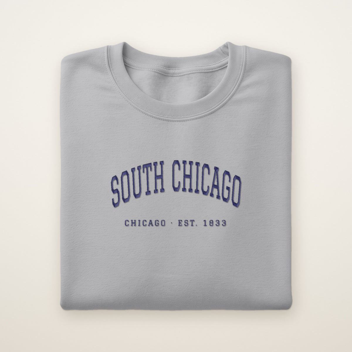 South Chicago Chicago Embroidered Crewneck — Navy Thread on Sport Grey