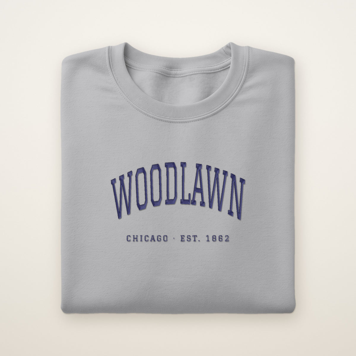 Woodlawn Chicago Embroidered Crewneck — Navy Thread on Sport Grey
